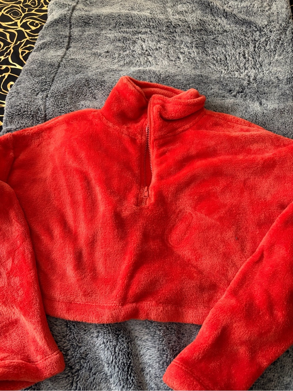 Red/Orange Plush Half-Zip Fleece Pullover Jacket